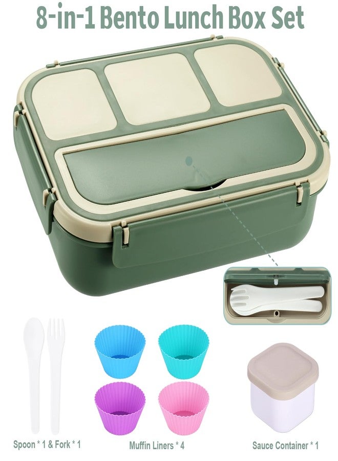 shell and turtle Bento Box Adult Lunch Box, Lunch Containers for Kids Girls Boys with 4 Compartments, Lunchable Food Container with Utensils, Sauce Jar, Muffin Liners, 40 Oz/5 Cup, Microwave & Dishwasher Safe, Green - Image 5